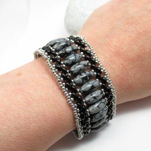 Snowflake Obsidian handwoven bracelet